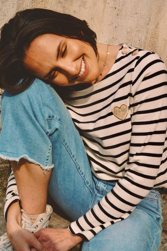 Sailor top with heart embroidery