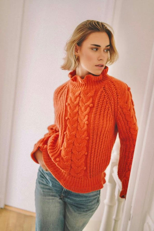 Cable-knit Sweater with Turn-up Collar