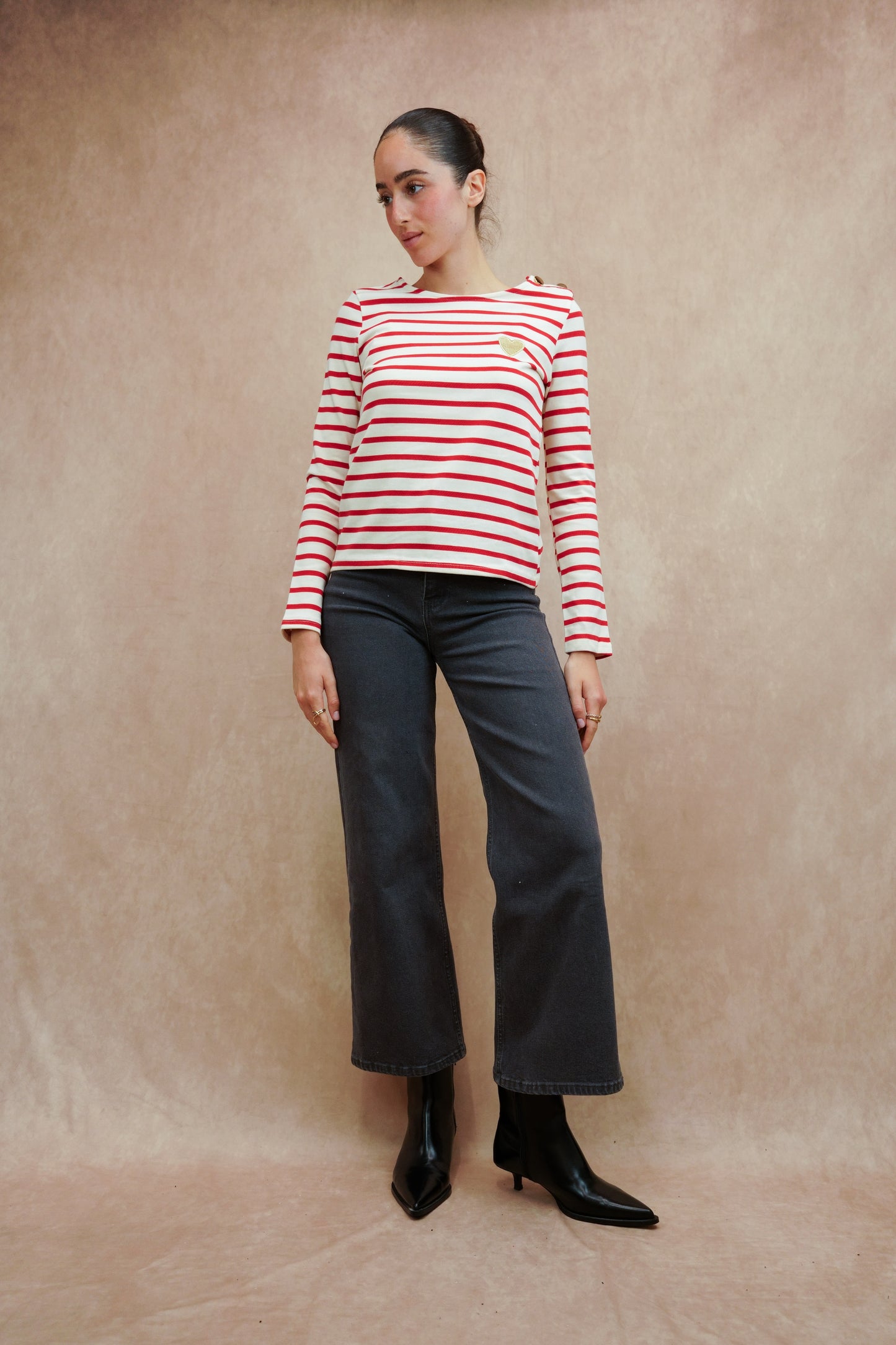 Top marinière avec broderie cœur