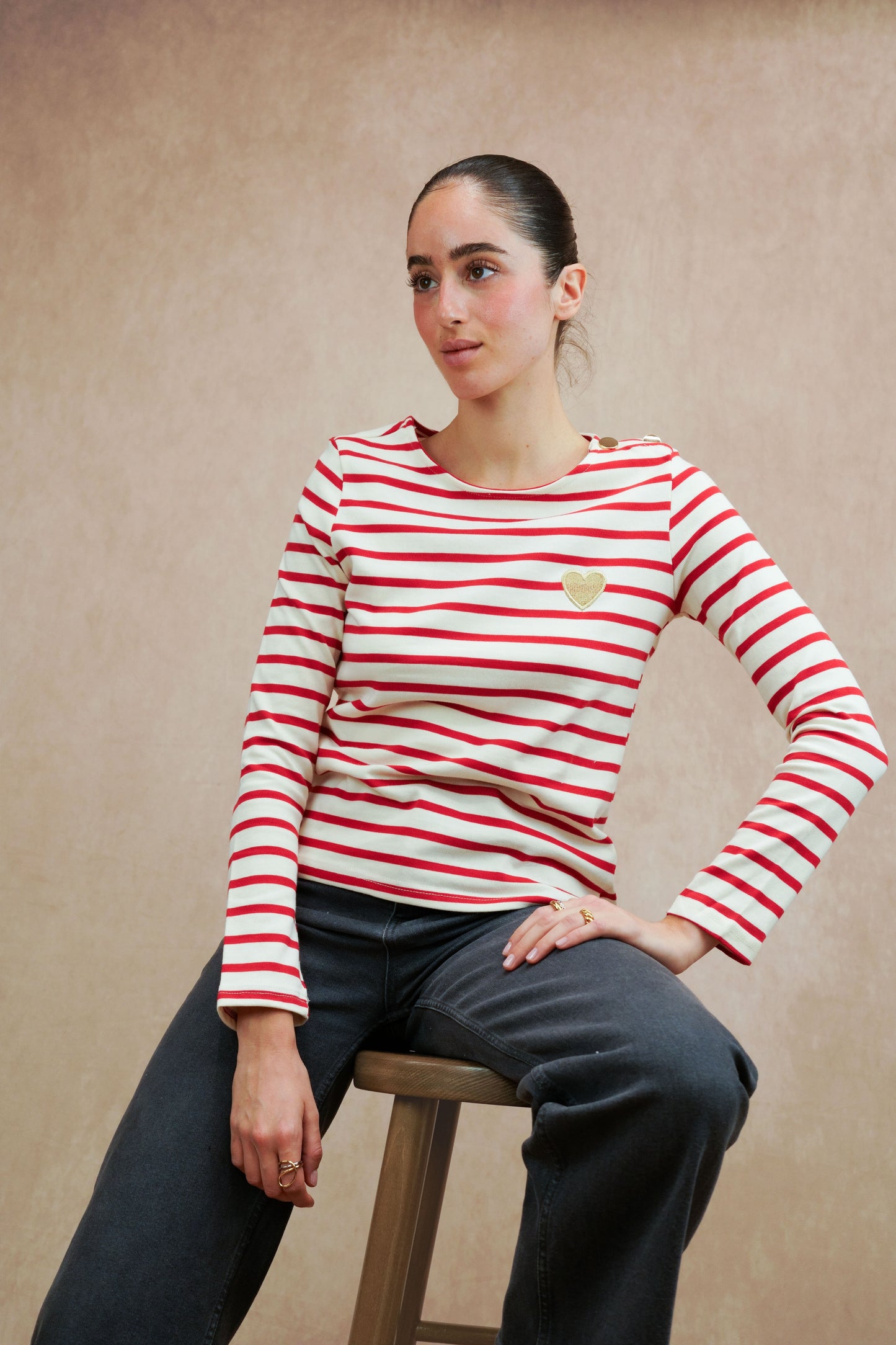 Top marinière avec broderie cœur
