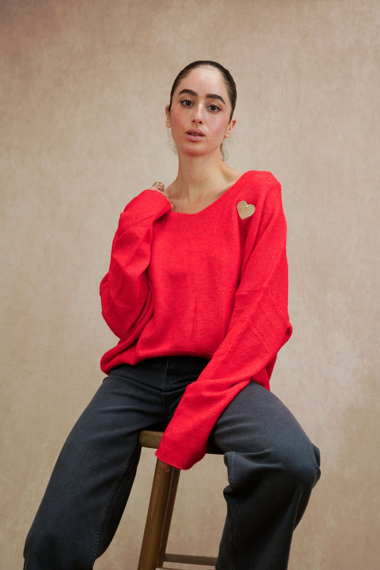 V-neck sweater with “Heart” embroidery