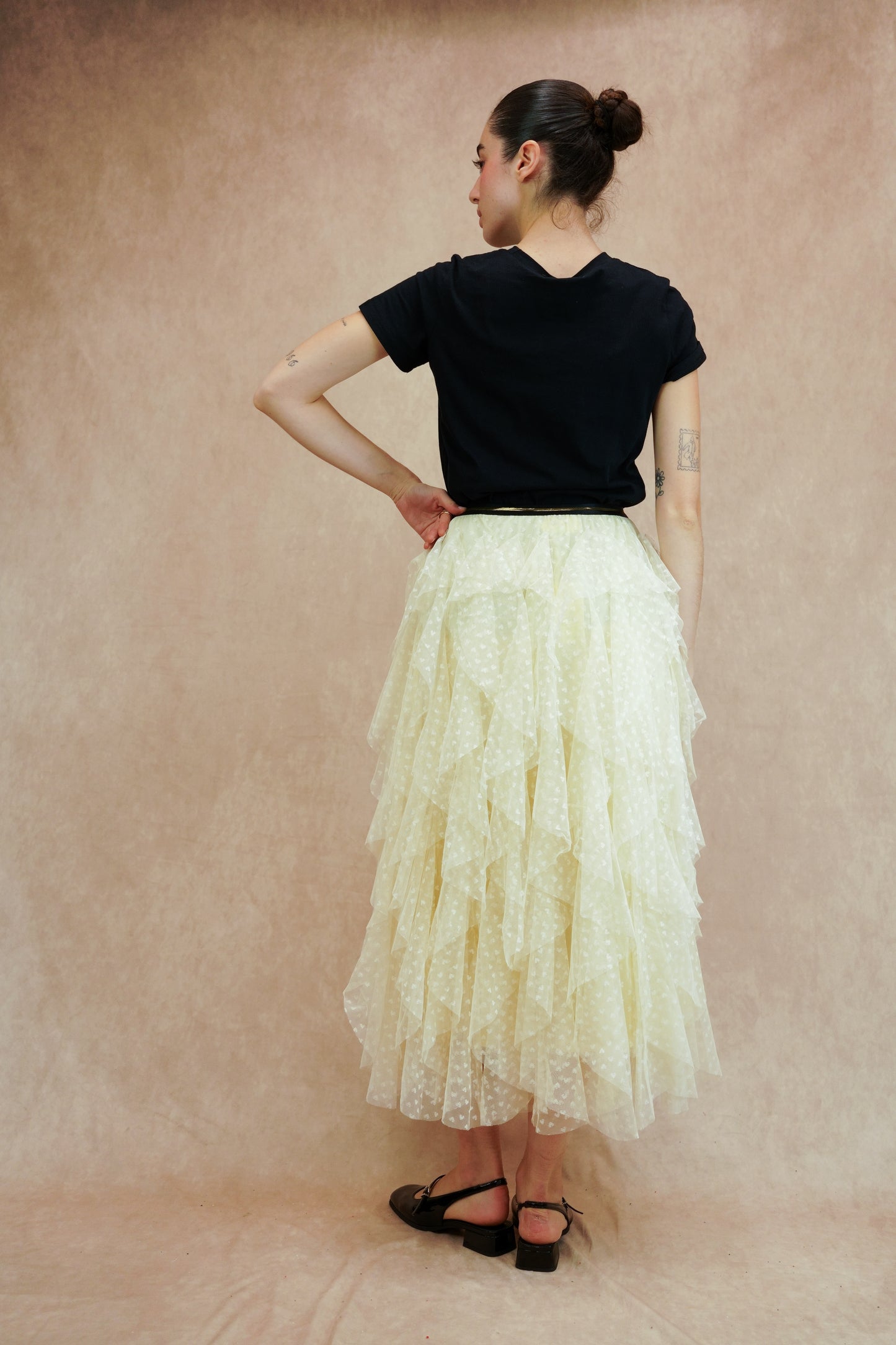 Tulle skirt with heart pattern