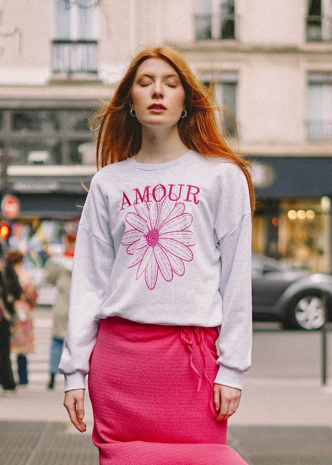 Sweat imprimé marguerite avec "AMOUR"
