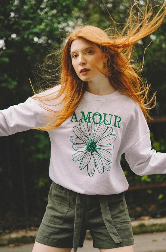 Daisy print sweatshirt with “AMOUR”