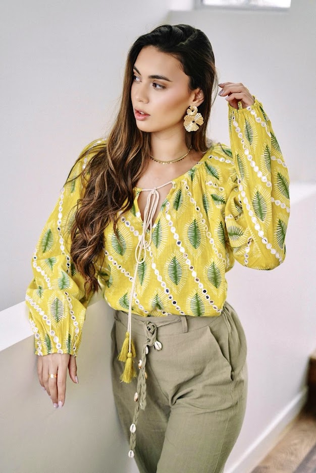 Printed blouse with mirror all over