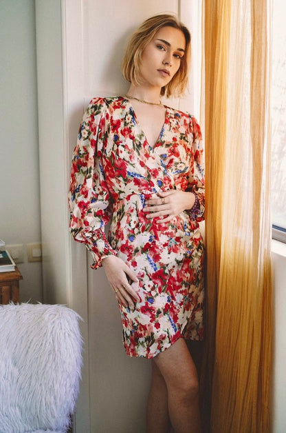 Floral-print draped dress