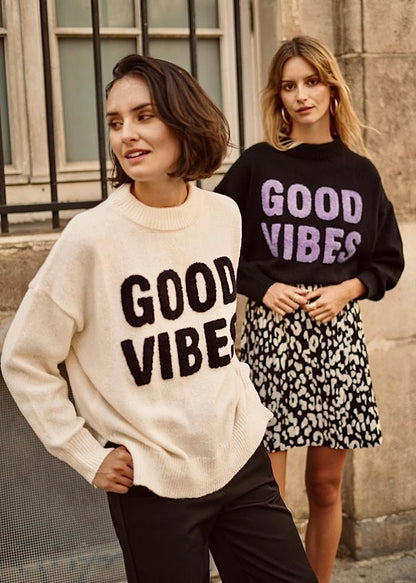 “GOOD VIBES” embroidery sweater