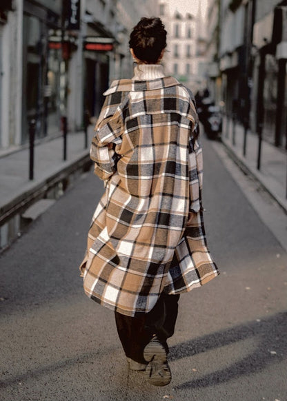 Long check print jacket