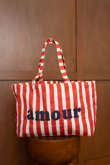 TOTE BAG AMOUR À RAYURES