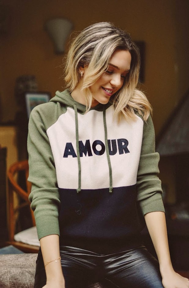 Hooded knit sweatshirt